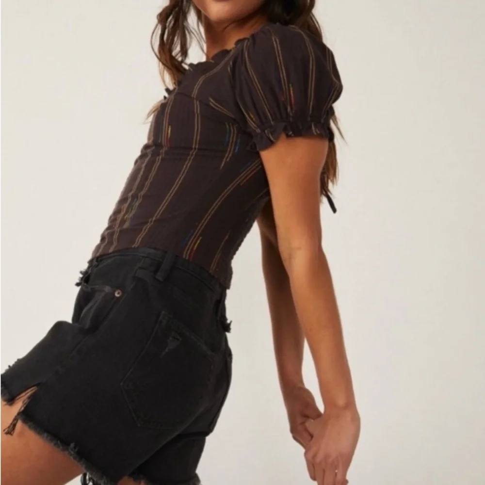 Free People Serotonin Corset Top in Espresso Bean Size S Striped Boho Festival - Picture 2 of 7